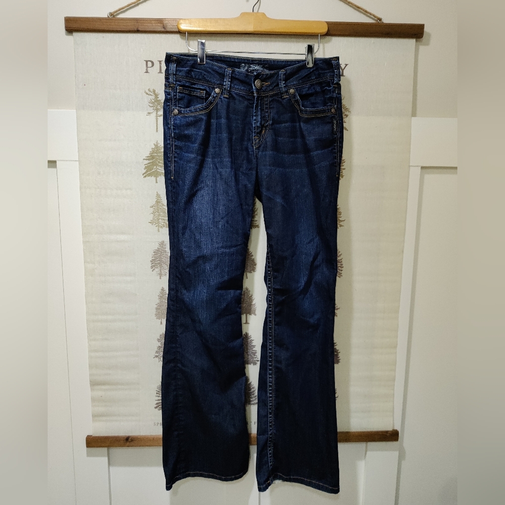 Silver Jeans Co Suki Straight Leg Jeans Dark Wash Mid Rise - 29